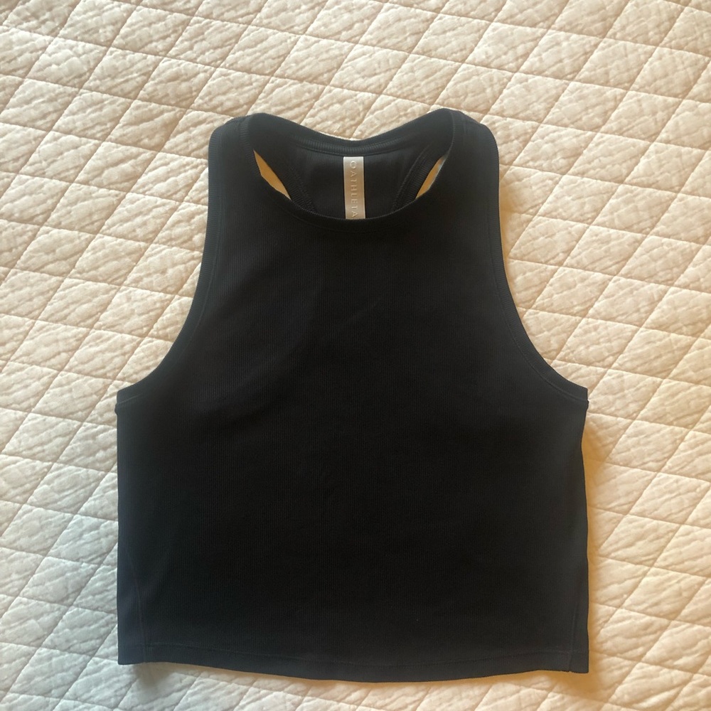 Athleta Black Cropped Racerback Tank, Size Small
